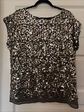 WD.NY Gold Sequin Cap Sleeve Blouse